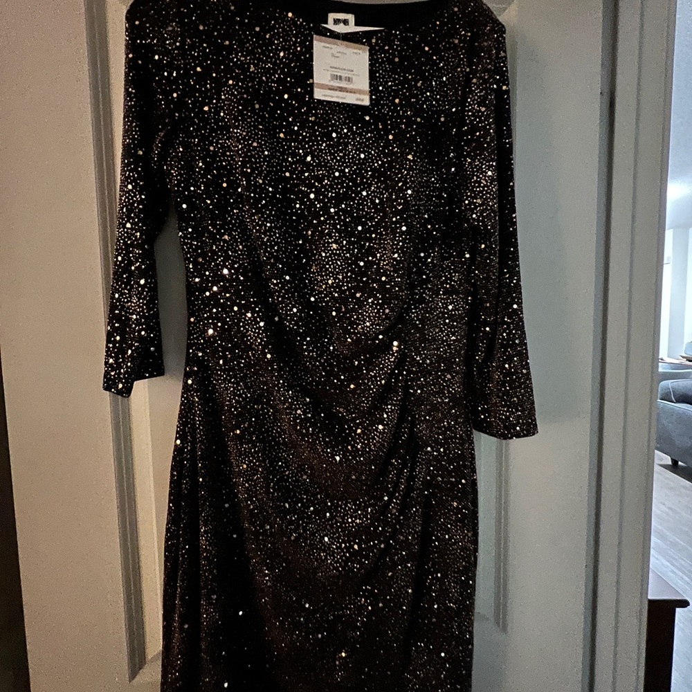 Anne Klein Glittering Black Long Sleeve Dress